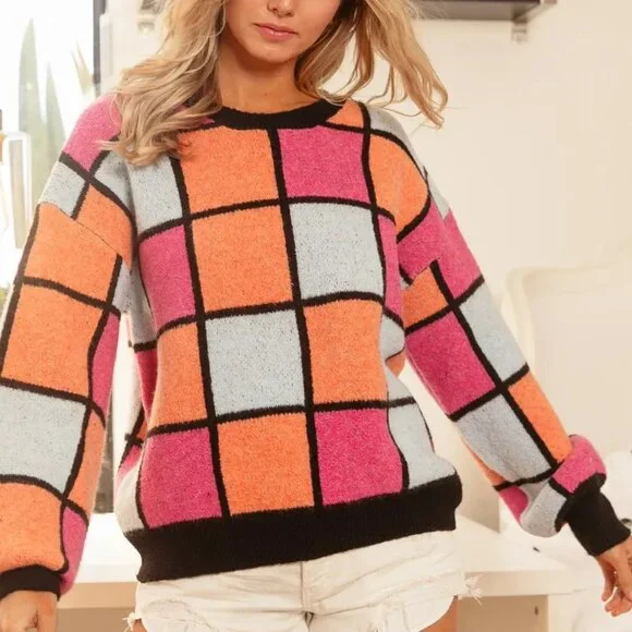 BiBi Multi Color Checker Pattern‎ Sweater - Picture 6 of 16